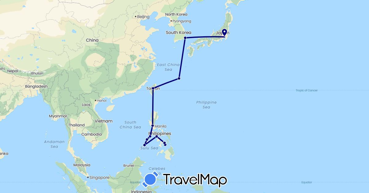 TravelMap itinerary: driving in Japan, South Korea, Philippines, Taiwan (Asia)